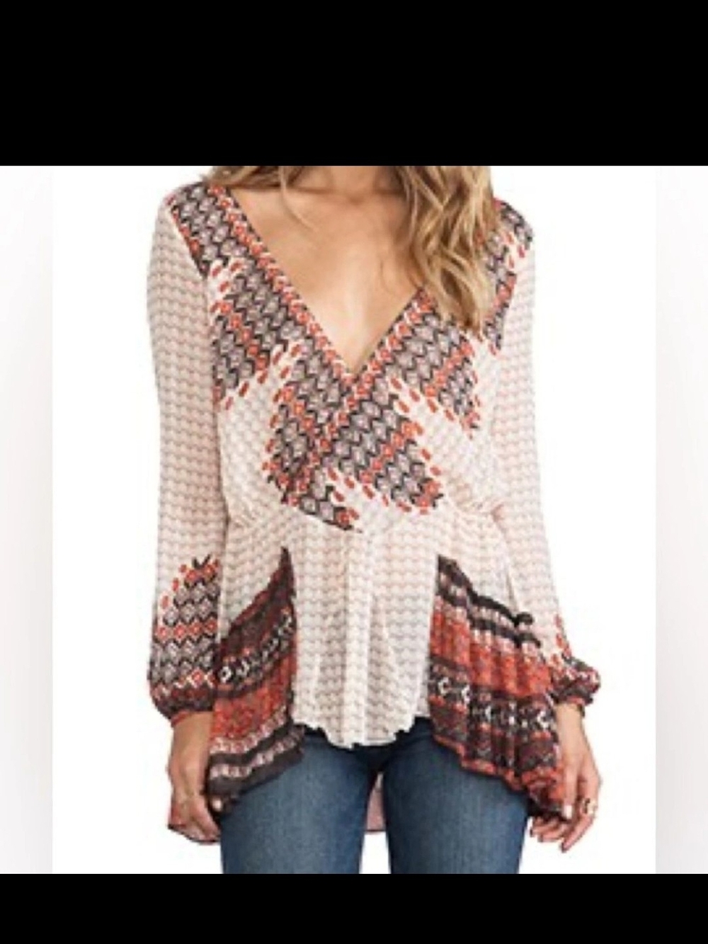 Free People Bohemian Cream V-Neck Peplum Tunic Sz. XS